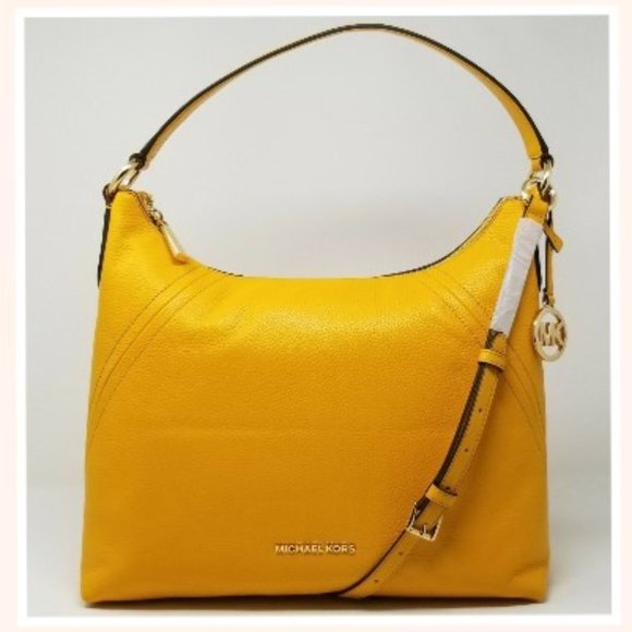 Michael Kors Aria Sun Yellow Pebble Leather Large Shoulder Bag